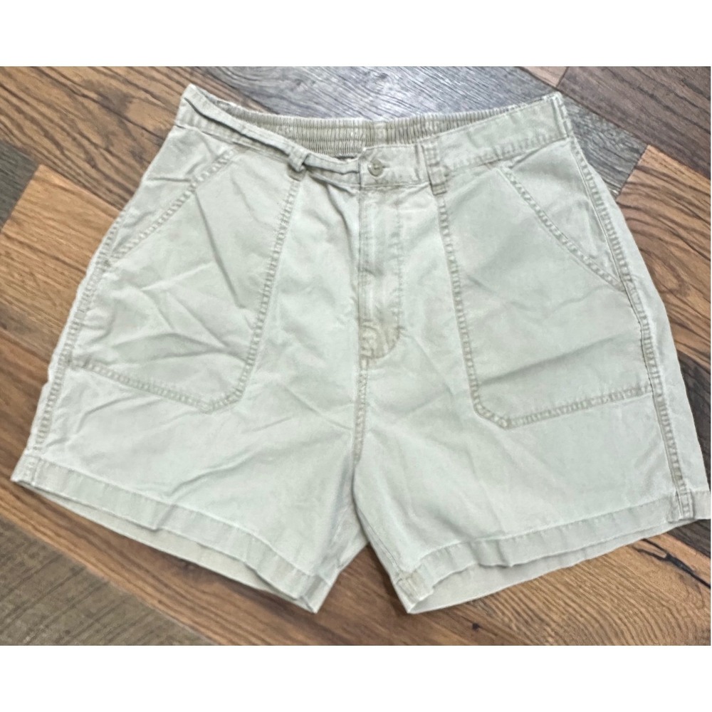 Vintage Pacific Beach Mens Khaki Cotton Elastic Waist Cargo Shorts Size Medium